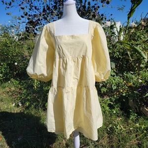 Nasty Gal Yellow Puff Sleeve Tiered Mini Dress Plus Size 18